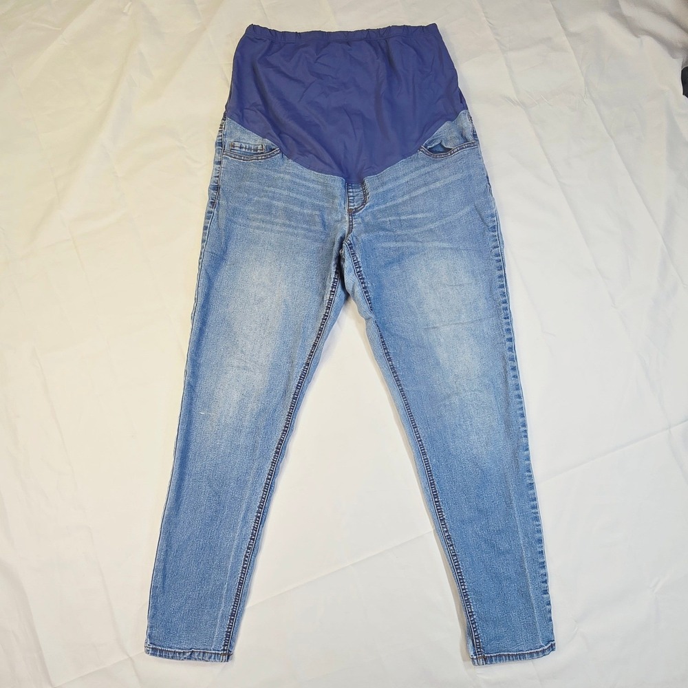 Time and Tru Women's Maternity Skinny Jeans 12-14 Blue Full Belly Panel Denim